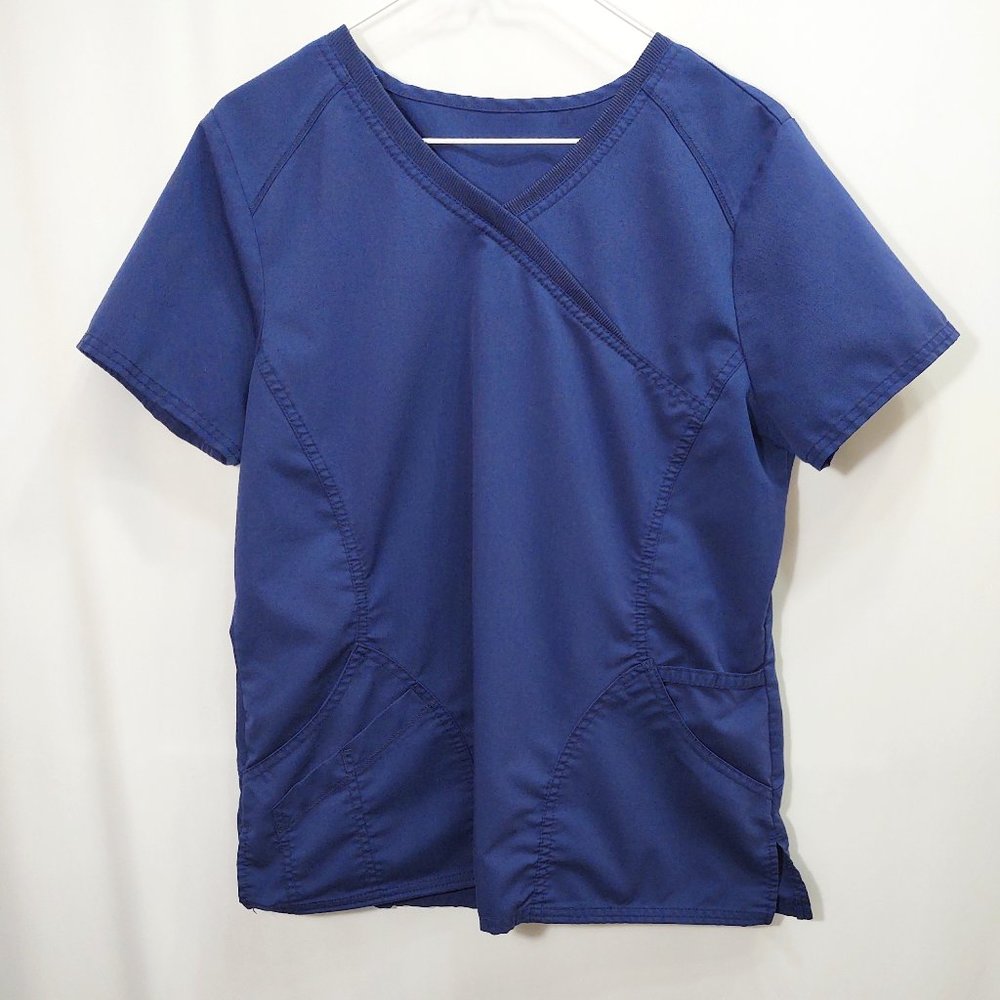 3/$30 Navy Blue Mock Wrap Scrub Top Medium